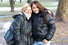Old and young lesbians Frederica and Rashinda go naughty